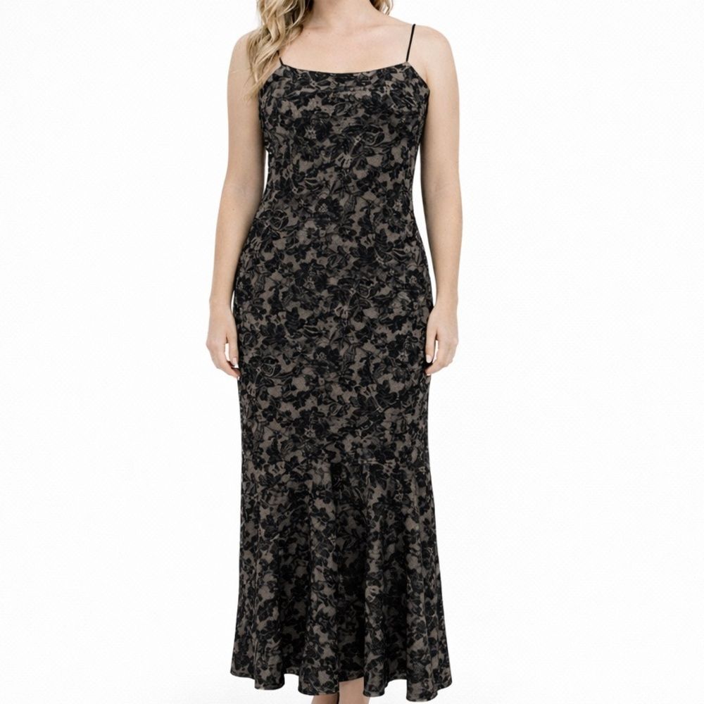 David Meister Y2k Black Silk Lace Design Formal Long Dress Size 4